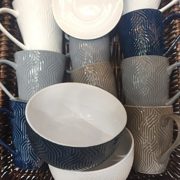 Coffee mugs embossed